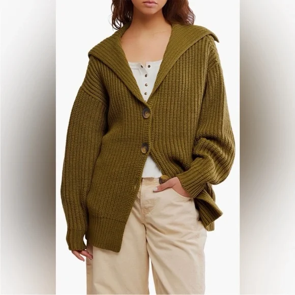 Gilet Free People X Loopy Mango - Laine Mérinos Vert, Taille Unique, Rare